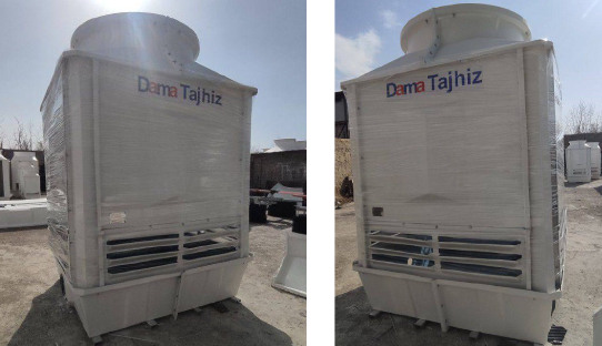 "Engineer Javaheri - Shalmcheh:  2 DamaTajhiz 200-ton cubic fiberglass cooling tower."