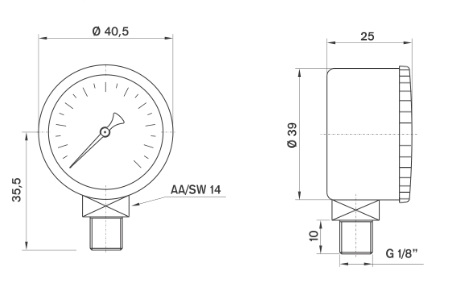 ابعاد مانومتر پکنز عمودی خشک صفحه 4 سانت