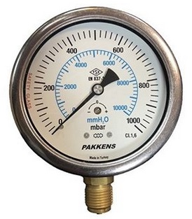 مانومتر میلی‌بار پکنز عمودی استیل صفحه 10سانت 