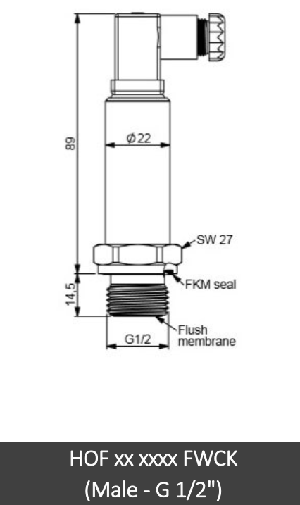 ابعاد ترانسمیتر فشار دیافراگمی هاگلر "1/2 سری HOF با 10 رنج فشار