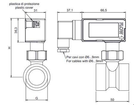 ابعاد فلوسوئیچ  DB25MI
