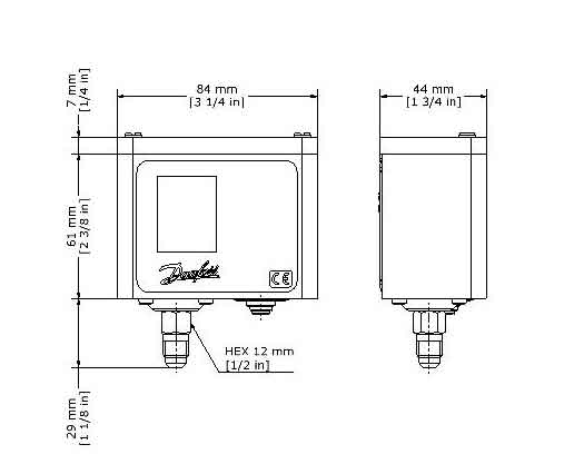 dimensions of Danfoss Automatic Reset Pressure Switch KP5