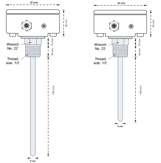 ابعاد سنسور دمای مستغرق رایان مدل HPT-114P