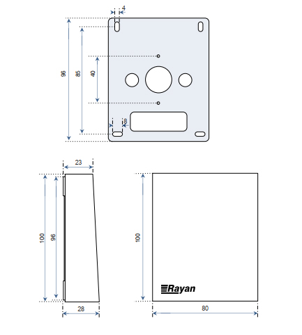 ابعاد سنسور دما و رطوبت اتاقی رایان مدل HRM-320P