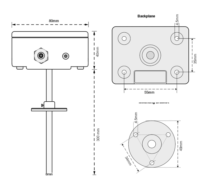 ابعاد سنسور دمای کانالی رایان مدل HDT-114P