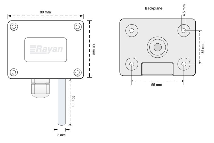 ابعاد سنسور دمای محیطی رایان مدل HOT-324P
