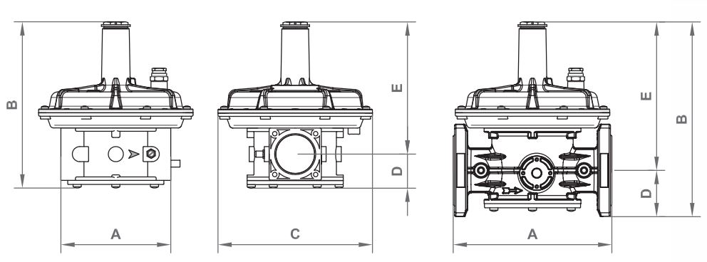 ابعاد رگولاتور گازی ماداس دنده ای "2 مدلRG/2MCS