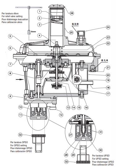 اجزای رگولاتور گازی ماداس دنده ای"1/4 1 مدل RG/2MBZ