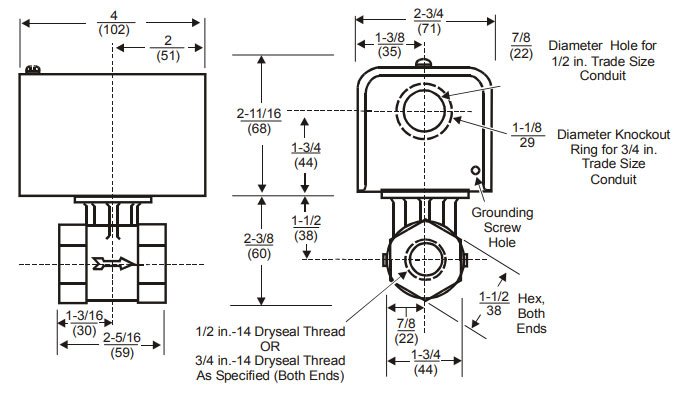 ابعاد فلوسوئیچ آب مدل F61KB-11C