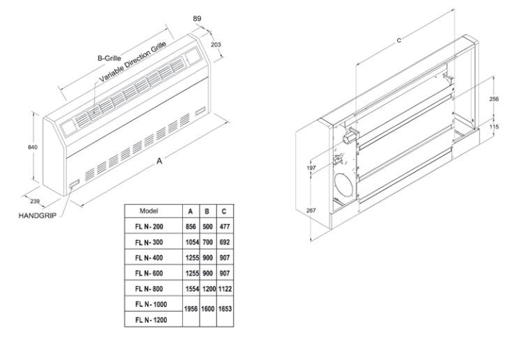 فن کویل زمینی مورب زن تهویه 600CFM مدل FLN-600-1