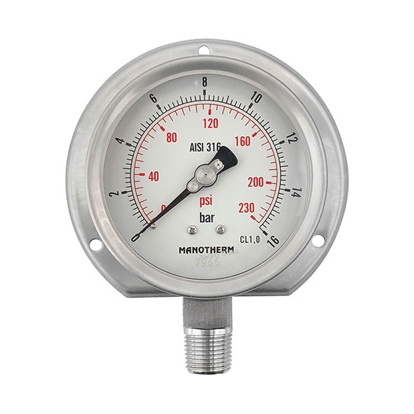 مانومتر سنگان صنعت استیل افقی/عمودی فلنج دار صفحه 10 سانت مدل PG18-7