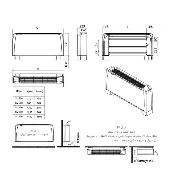 فن کویل زمینی کریوه پایه دار تهویه مدل SV-800-1