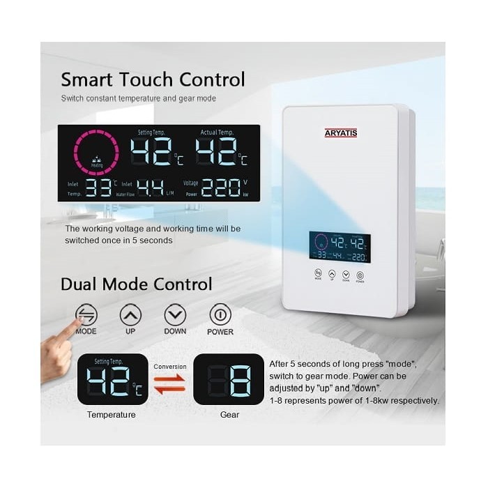 آبگرمکن برقی بدون مخزن آریاتیس مدل AFS 8-2